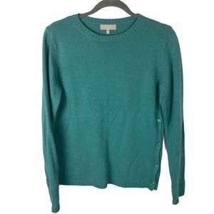 Benedetta B. Merino Wool Cashmere Blend Sweater Medium Blue Crewneck Side Button